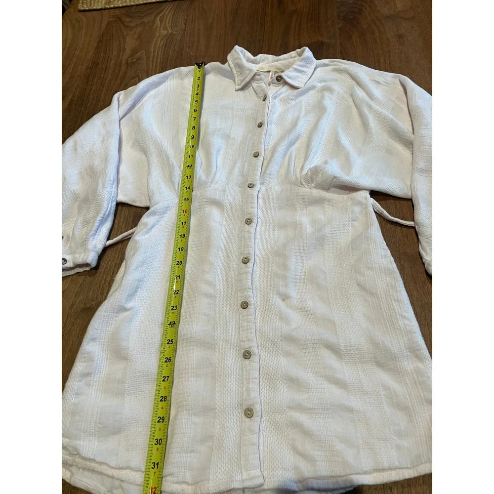 Free‎ People Pink Textured Button Front Mini Dress Side Tie Long Sleeve Medium